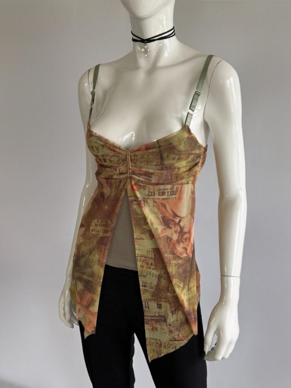 Italian Vintage Asymmetric Mesh Cinched Bust Cami Top - Picture 4 of 7